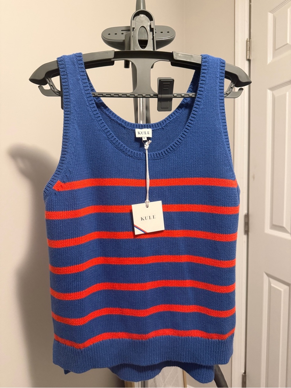 KULE Blue & Red Striped Knit Tank Sweater